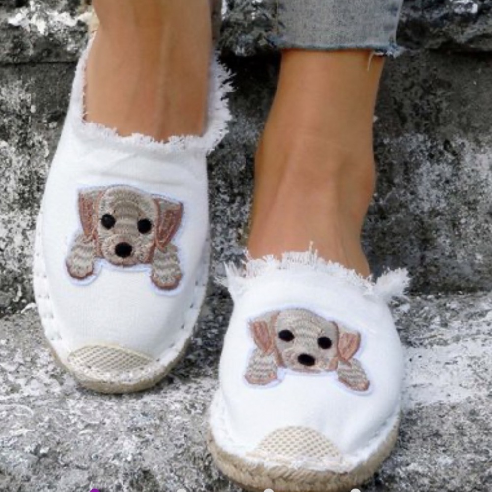 Cute Puppy Dog Embroidered Espadrille Mules Slip On Shoes - Picture 2 of 9